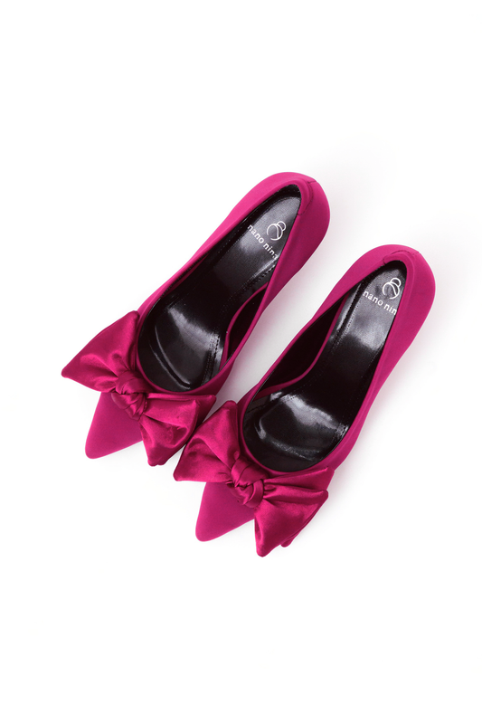 Crimson Bow-Detail Pointed-Toe Stiletto Pumps
