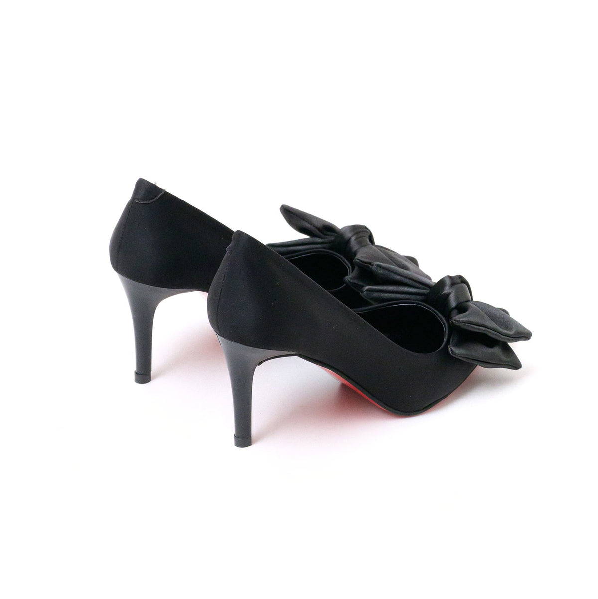 Black Rosette Bow-Toe Stiletto Pumps