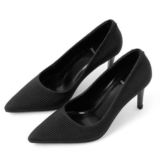 Textured Black Pointed-Toe Stiletto Pumps