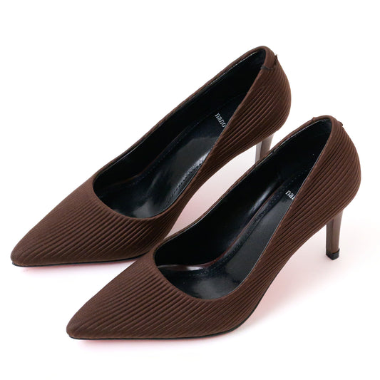 Textured Brown Pointed-Toe Stiletto Pumps