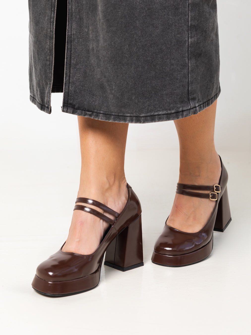 Chocolate Brown Mary Jane Platform Heels with Block Heel