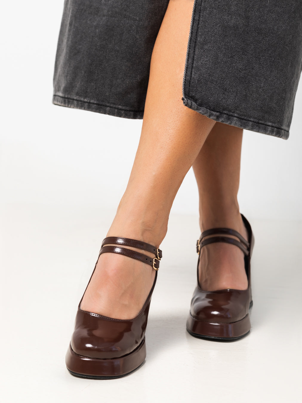 Chocolate Brown Mary Jane Platform Heels with Block Heel