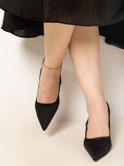 Black Classic Pointed-Toe Slingback Heels