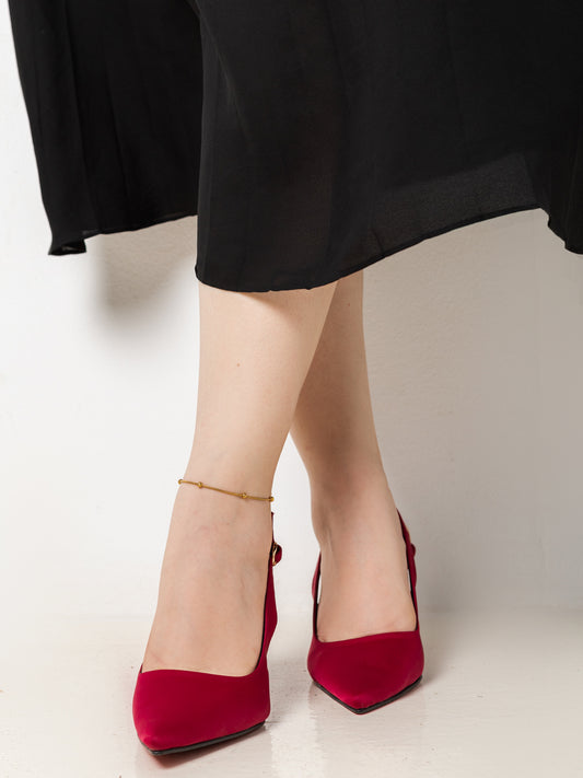 Burgundy Classic Pointed-Toe Slingback Heels