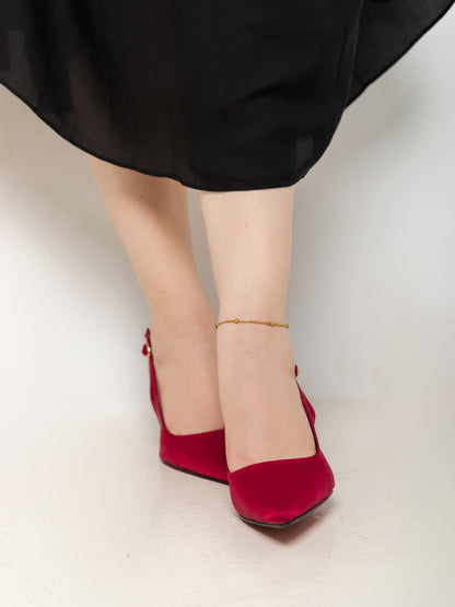 Burgundy Classic Pointed-Toe Slingback Heels