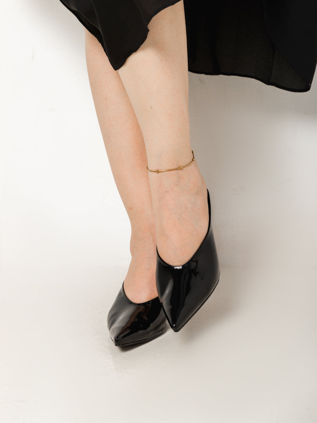 Black Glossy Pointed-Toe Mule Heels