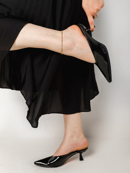 Black Glossy Pointed-Toe Mule Heels