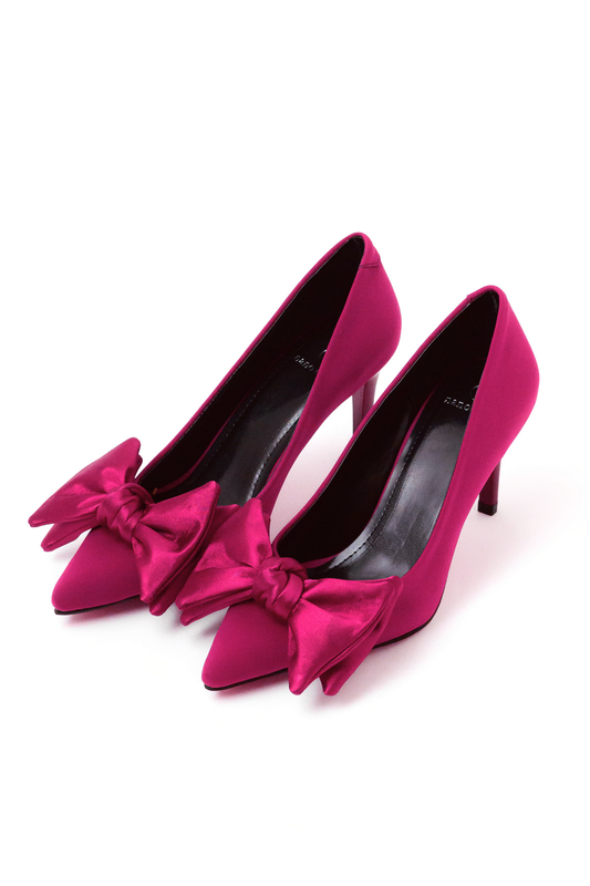 Crimson Bow-Detail Pointed-Toe Stiletto Pumps