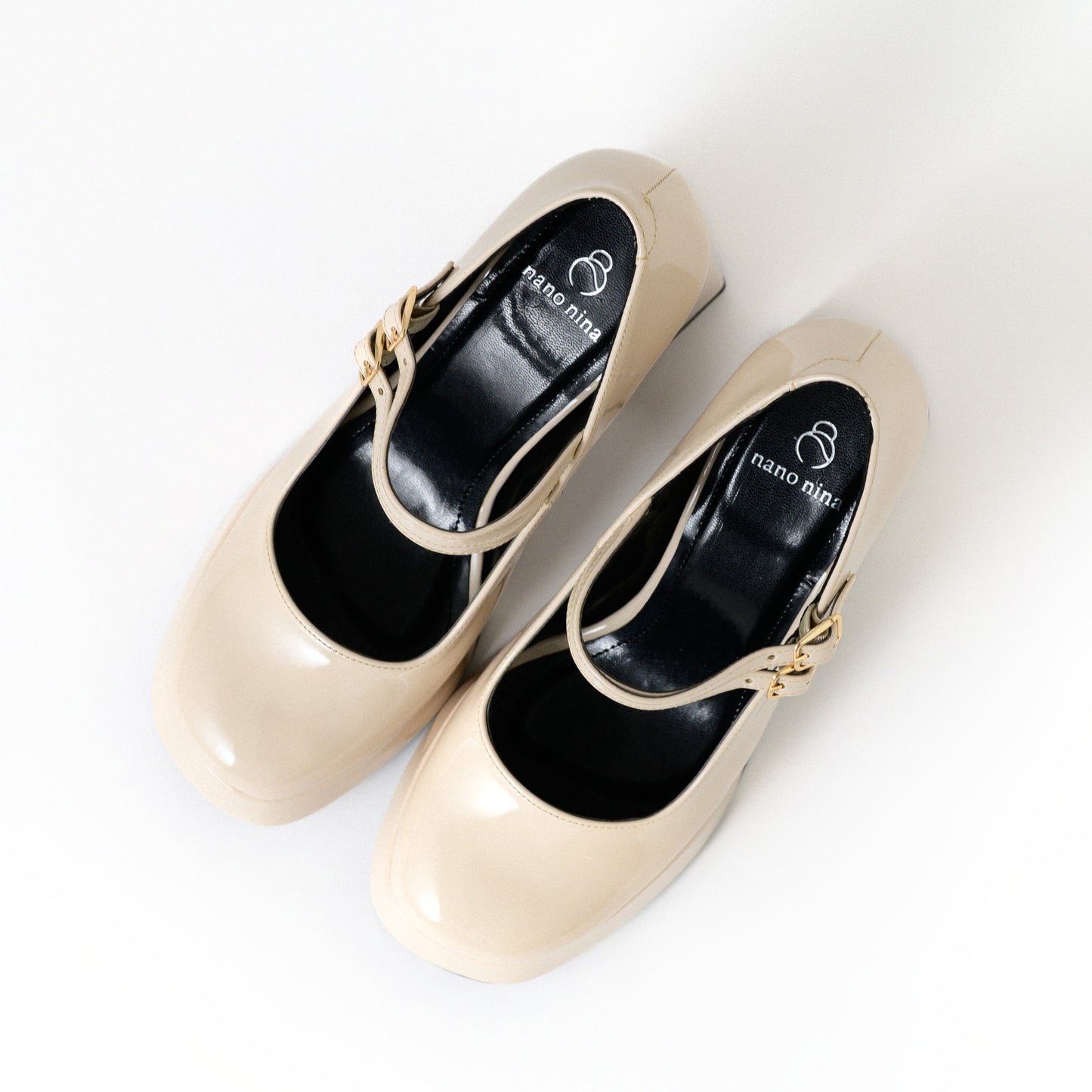 Cream Mary Jane Platform Heels with Block Heel