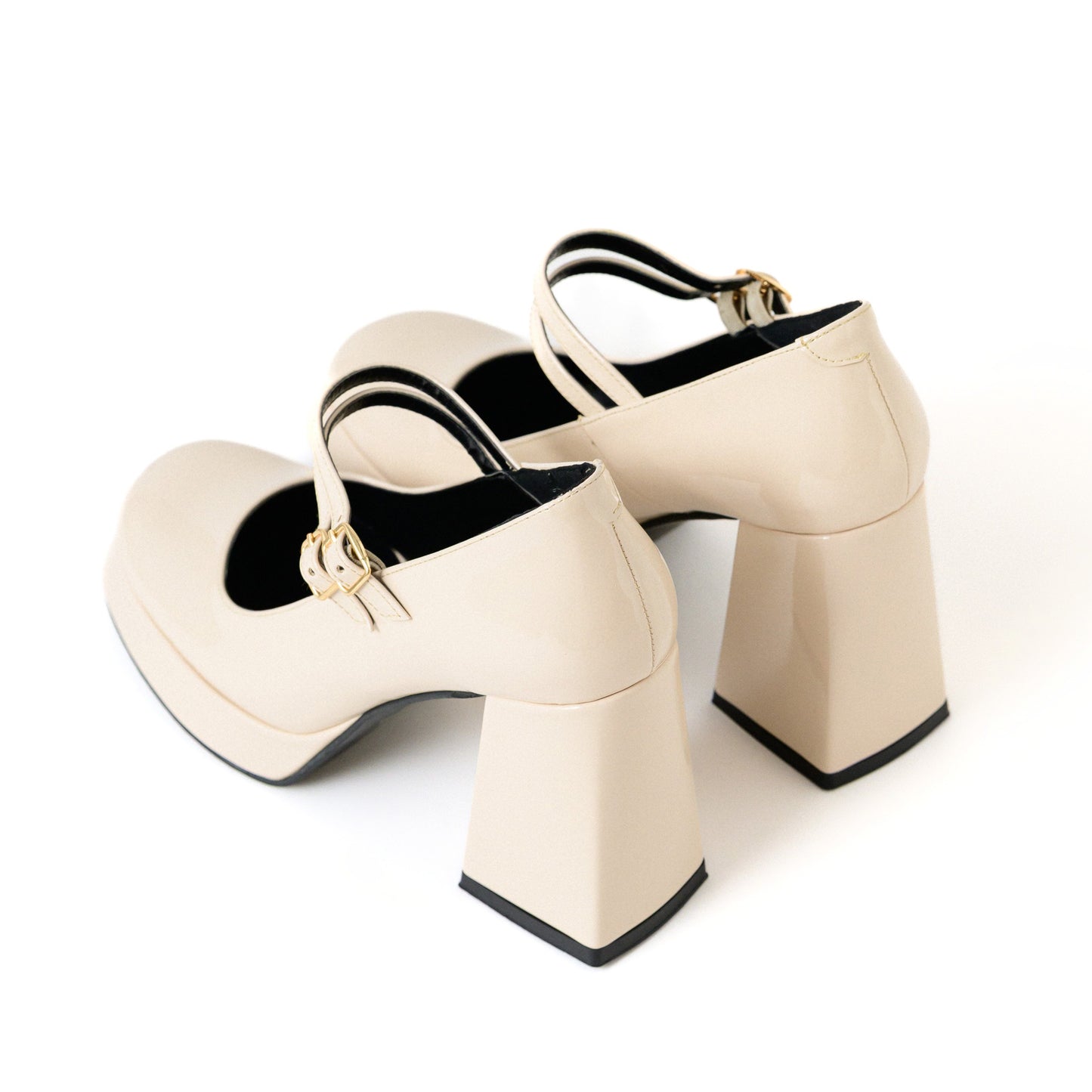 Cream Mary Jane Platform Heels with Block Heel