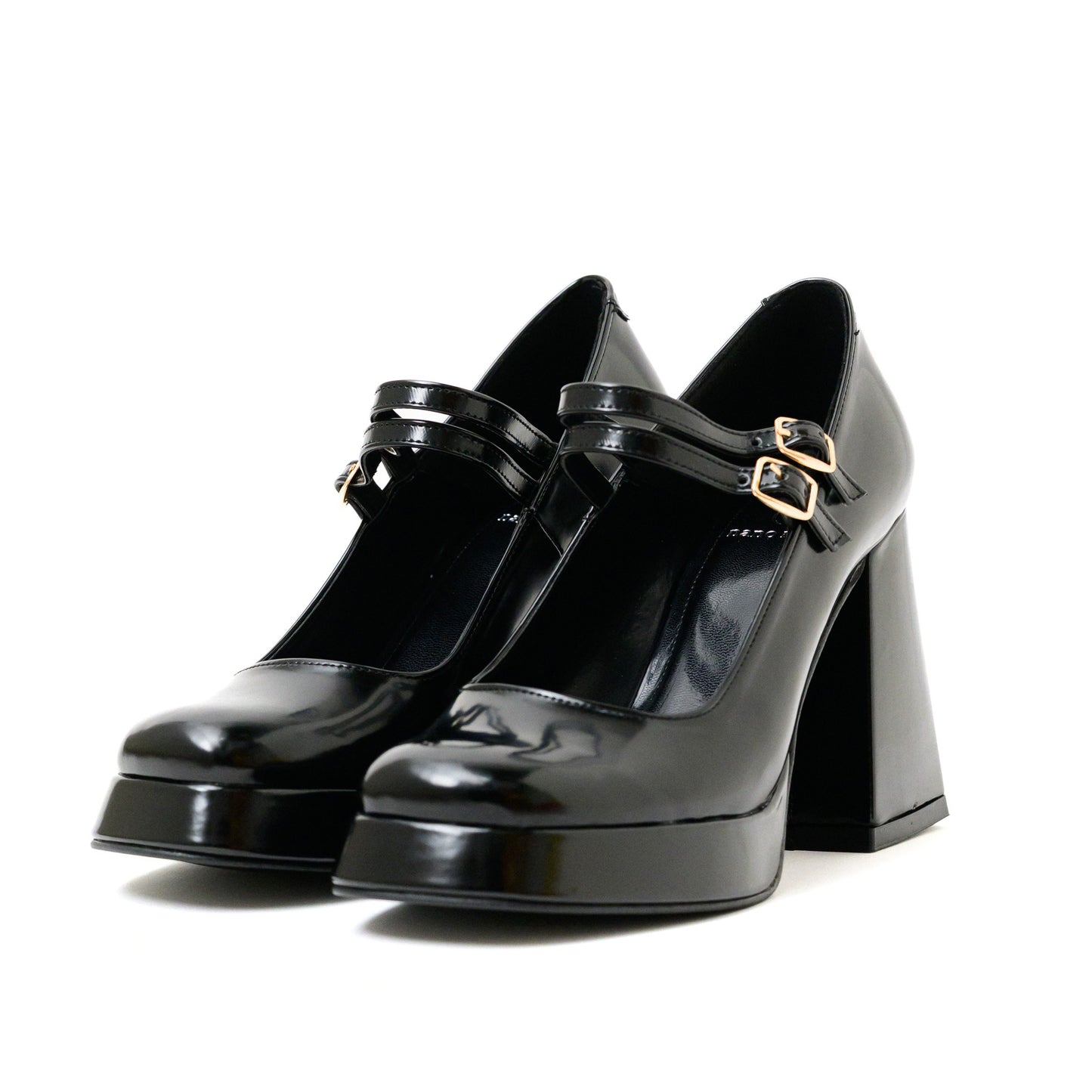 Black Patent Mary Jane Platform Heels with Block Heel