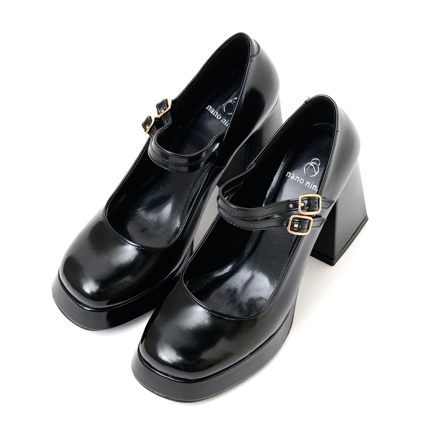 Black Patent Mary Jane Platform Heels with Block Heel