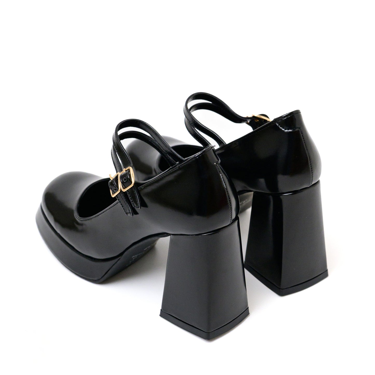 Black Patent Mary Jane Platform Heels with Block Heel
