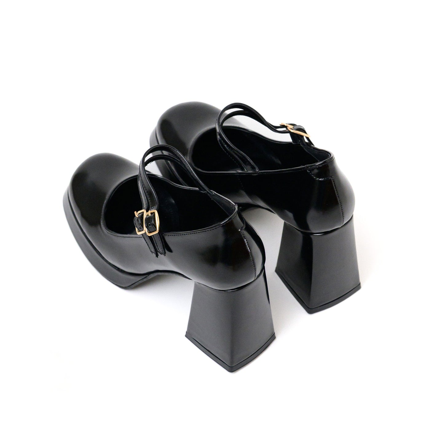 Black Patent Mary Jane Platform Heels with Block Heel