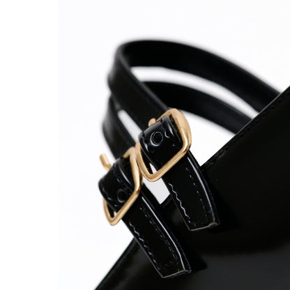 Black Patent Mary Jane Platform Heels with Block Heel