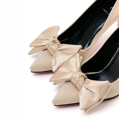 Ivory Rosette Bow-Toe Stiletto Pumps