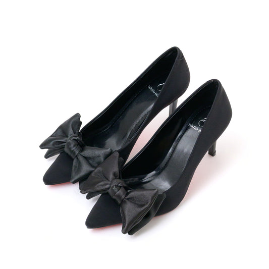 Black Bow-Detail Pointed-Toe Stiletto Pumps