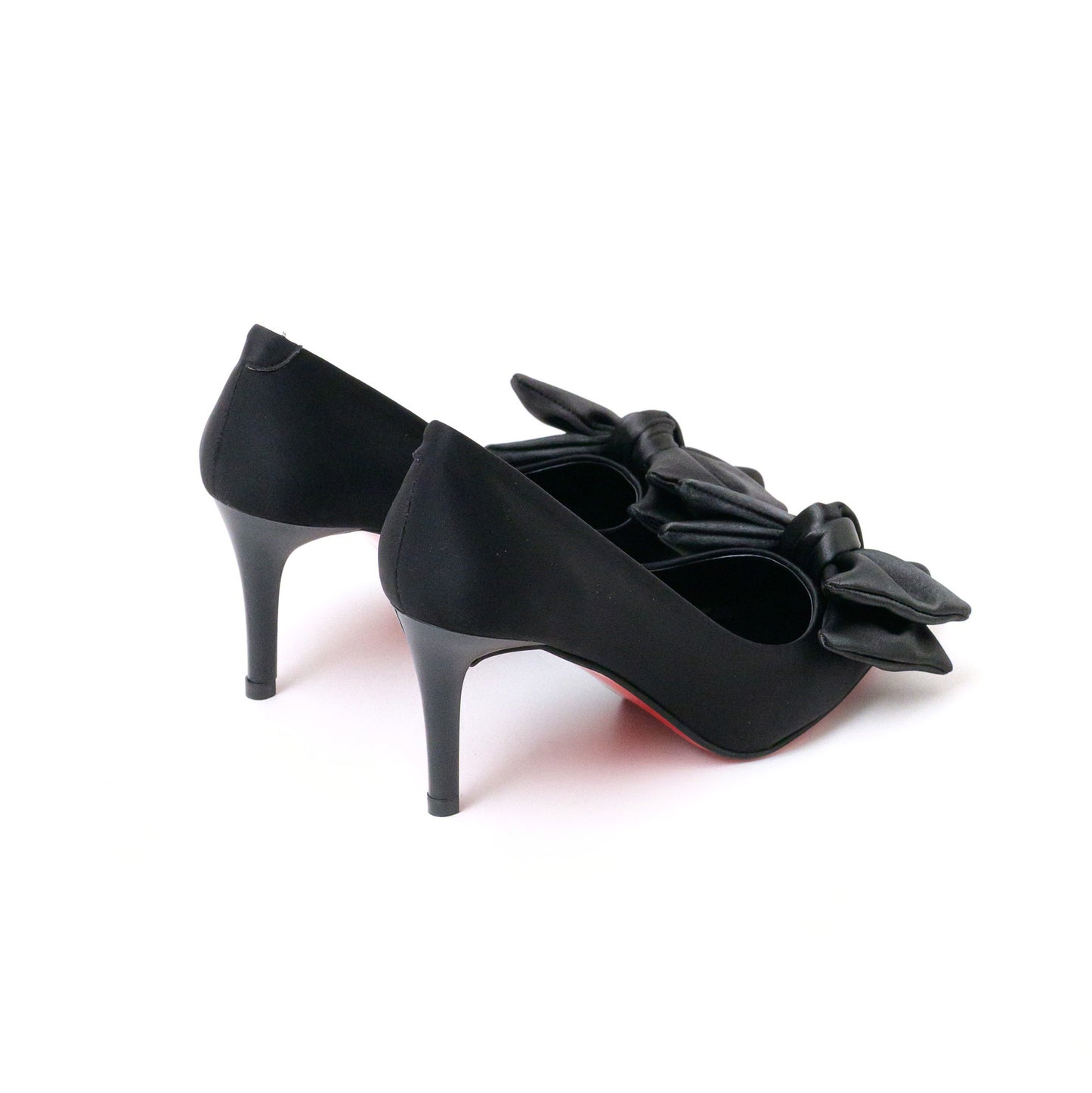 Black Bow-Detail Pointed-Toe Stiletto Pumps